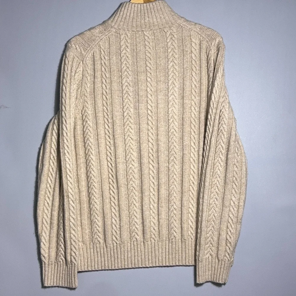 J Crew Rugged Merino Wool Cable Knit 1/4 Zip Mock Neck Sweater Mens Size Large‎